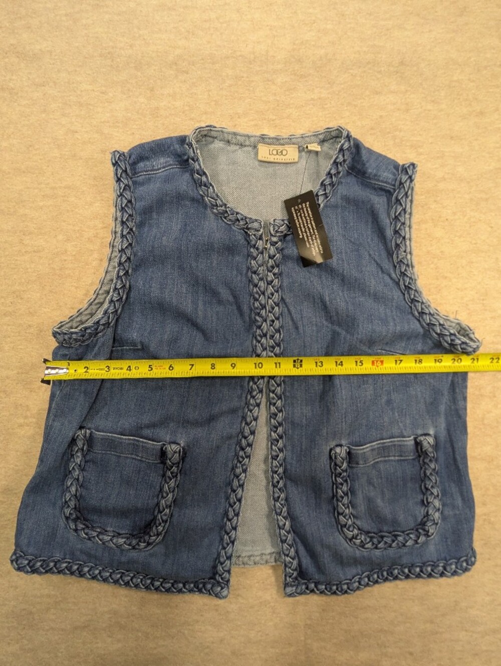 NWT* Braided Denim Vest in Medium Blue Pockets Country Coastal Girly Size Large - Picture 2 of 7